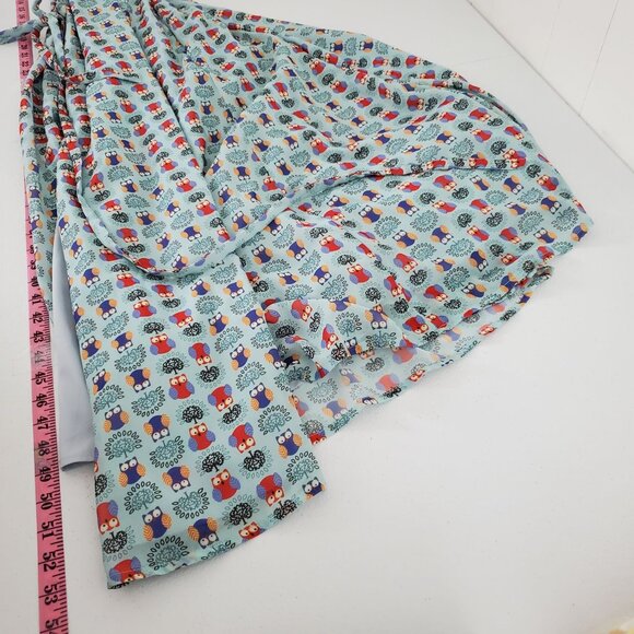 eShakti Women Colorful Owl Wrap Maxi Dress Size L Short Sleeve V Neck Whimsy - Picture 9 of 10